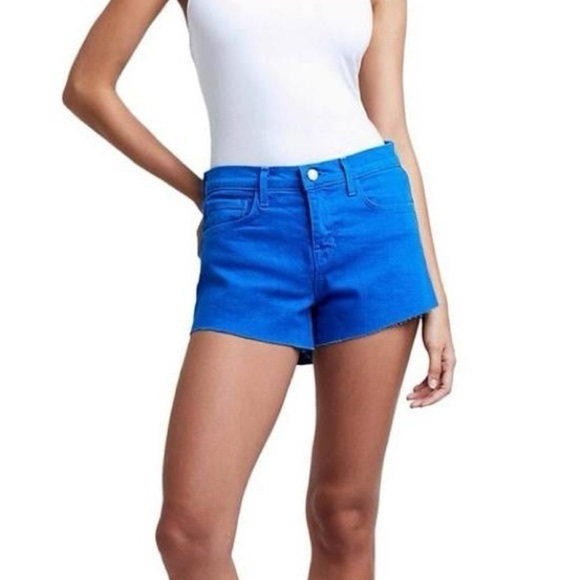 NWT L'agence Bright Blue Audrey Mid Rise Denim Shorts - Picture 1 of 9